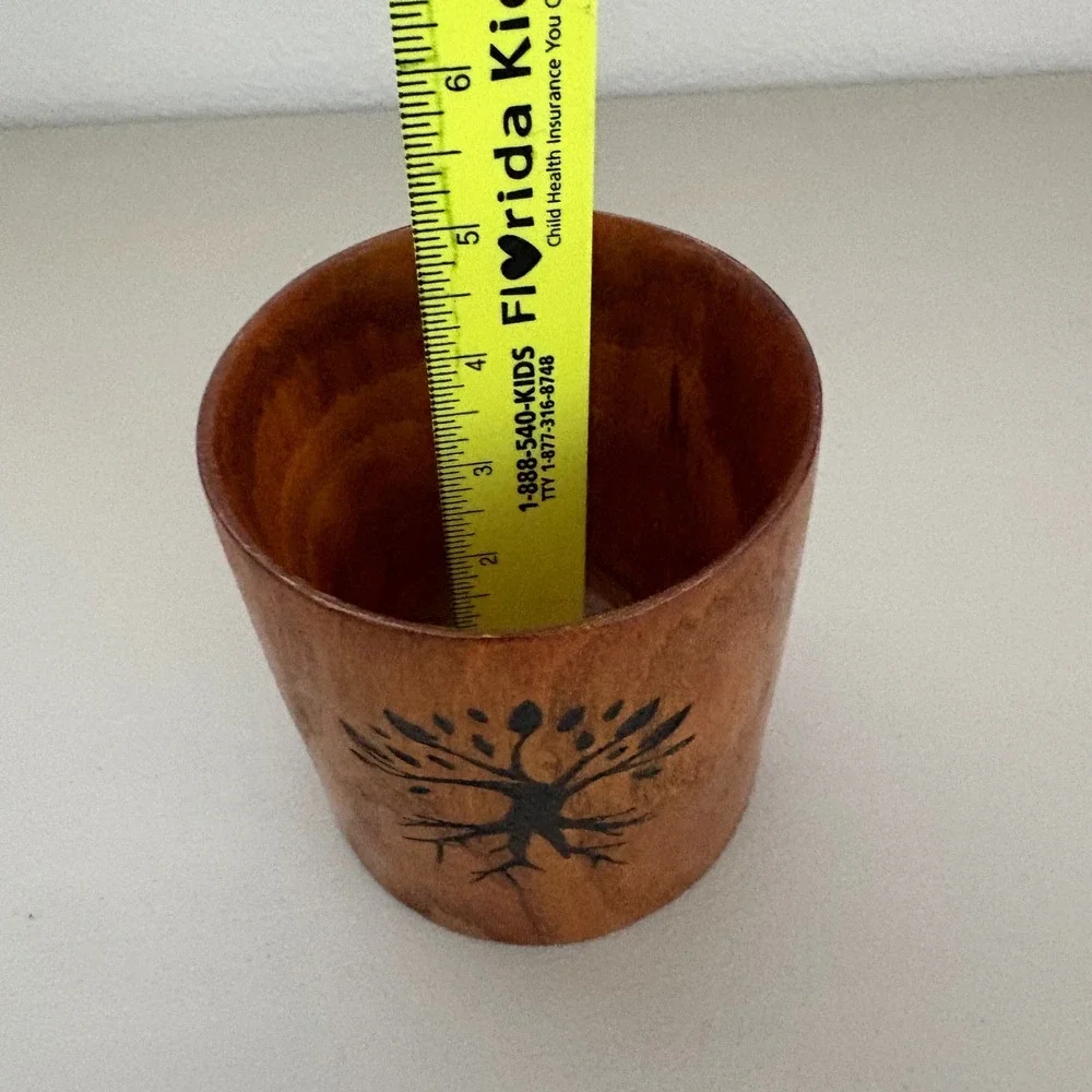 Handmade Wood Burned Tree of Life &‎ Green Man Wooden Cup Vessel 4.5